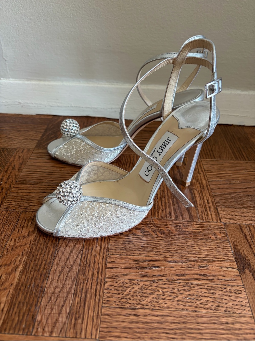 Jimmy Choo Sacora 100 silver sandal heels
